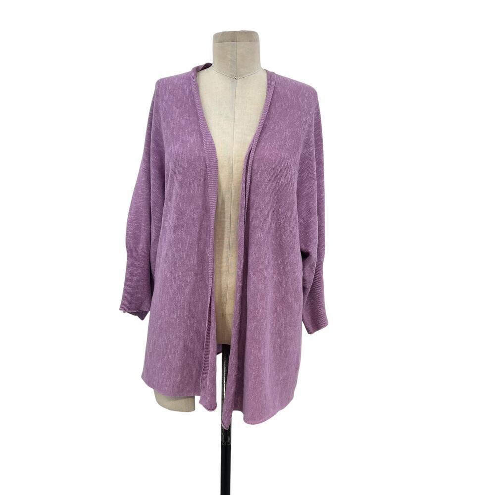 Eileen Fisher Lavender Dusk Purple Linen Cotton Slub Kimono Cardigan Size Medium